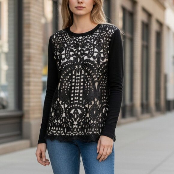 Ted Baker Sweaters - Ted Baker Anlise Black Lace Overlay Long Sleeve Pull-Over Sweater SZ 1 (US 2-4)